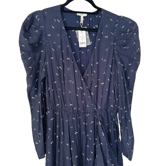 NWT Joie Ruffle Maxi Dress, Puff Sleeves, Tiered Skirt, Dragonfly Print, Sz L - Picture 4 of 15